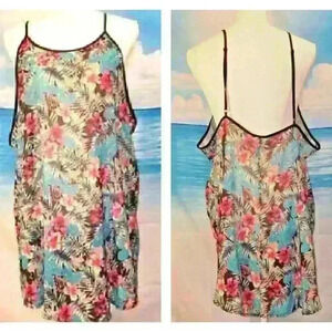 Woman SHEER Tropical Hawiian LIGHTWEIGHT Top Beach Cover Colorful FLORAL Dres XL